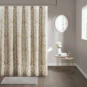 JLA Home - Madison Park Damask Medallion Jacquard Shower Curt Tan/Ivory